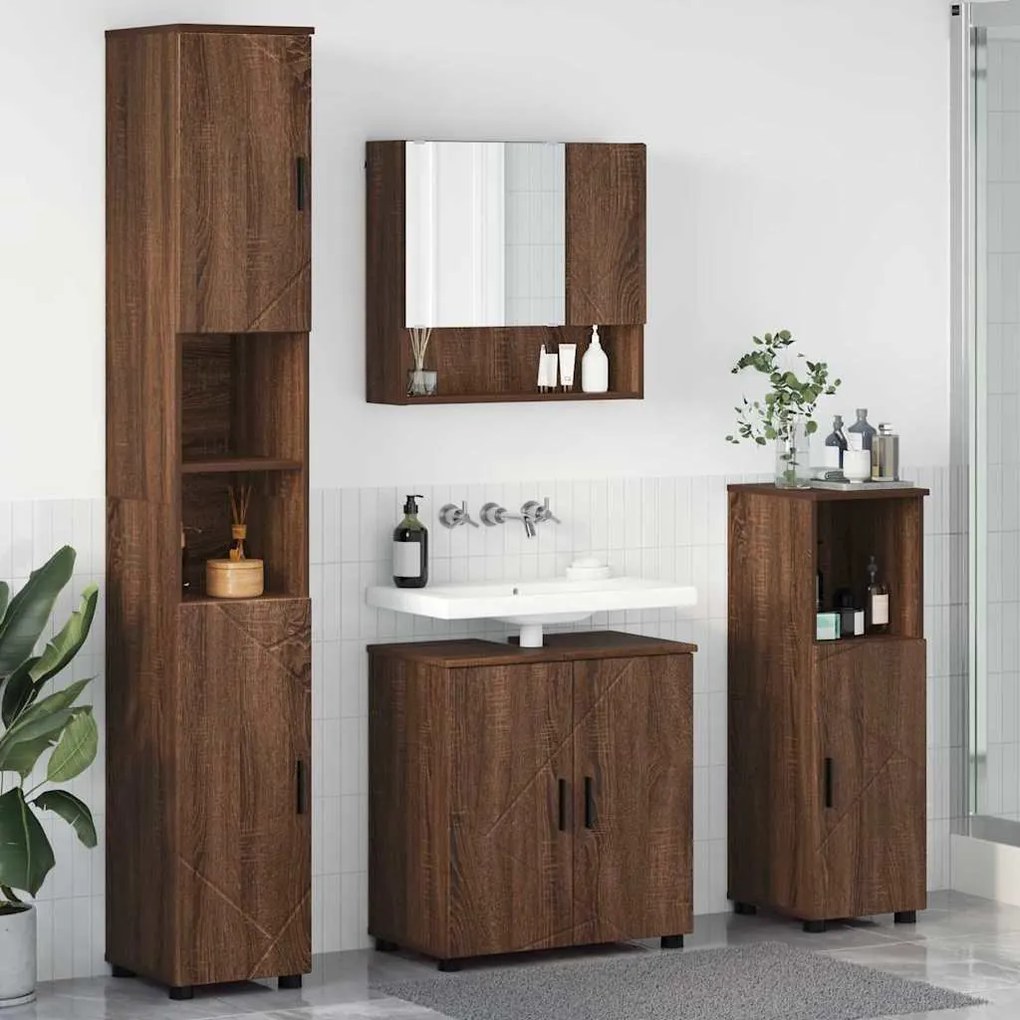 vidaXL Σετ Επίπλων Μπάνιου Επιτοίχιο 4 pcs Καφέ δρυς 61 x 35 x 64 εκ.