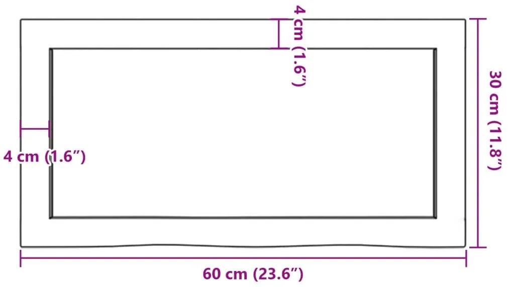 Πάγκος Μπάνιου 60x30x(2-6) εκ. από Ακατέργαστο Μασίφ Ξύλο - Καφέ