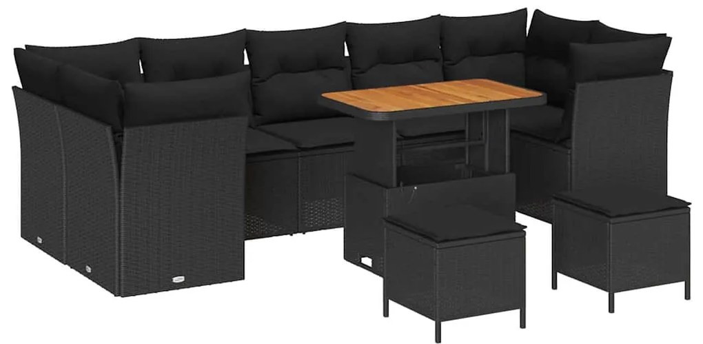 vidaXL Σετ Καναπέ Κήπου Ρυθμιζόμενο ύψος 10 pcs Μαύρο συνθετικό ρατάν