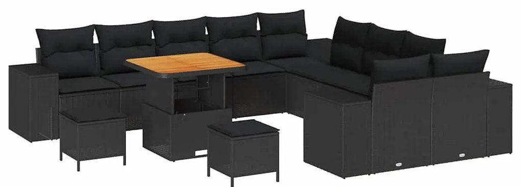 vidaXL Σετ Καναπέ Κήπου Ρυθμιζόμενο ύψος 13 pcs Μαύρο συνθετικό ρατάν