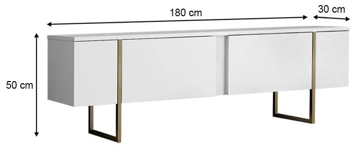 Έπιπλο τηλεόρασης Luxe Megapap χρώμα λευκό - χρυσό 180x30x50εκ.