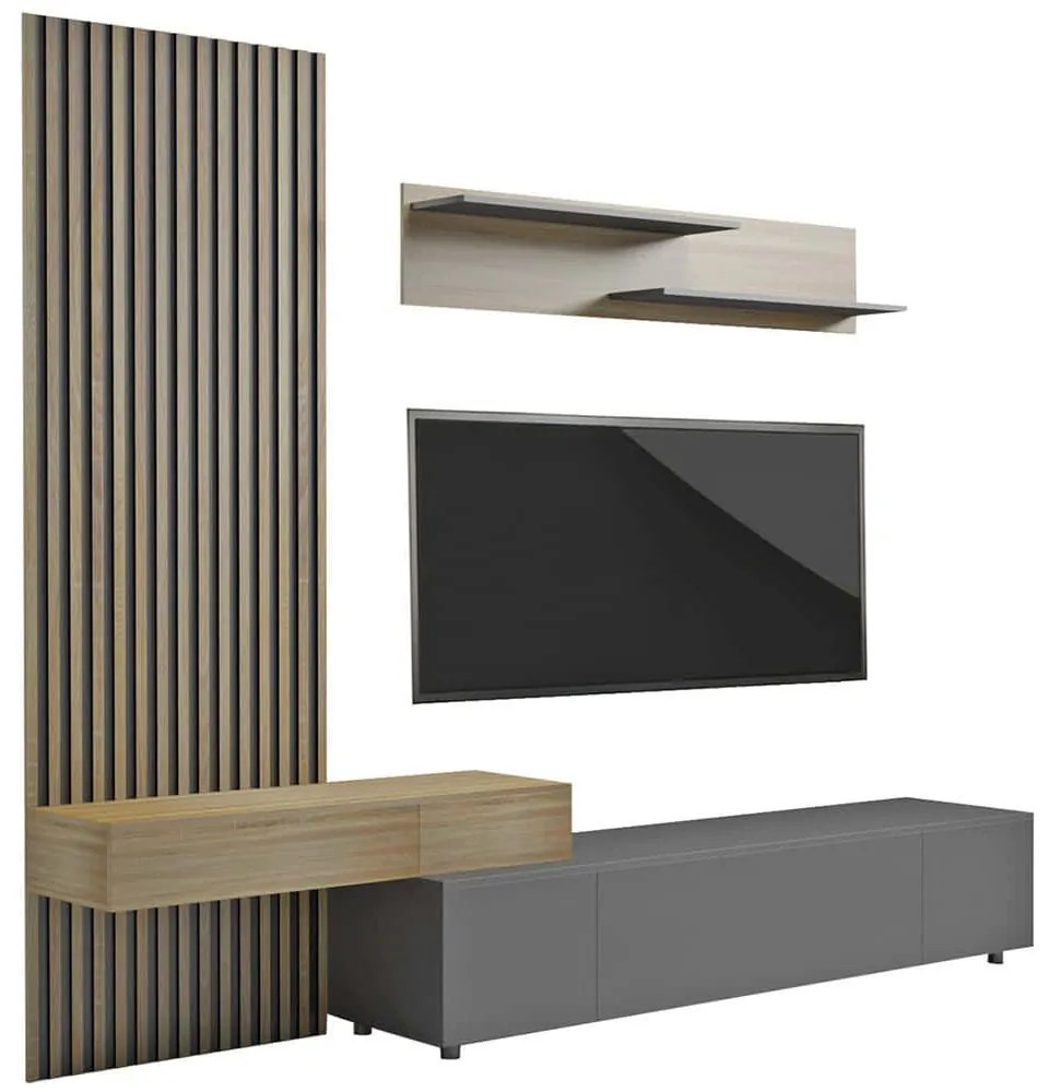 Σύνθεση Τηλεόρασης Dort HM18076.2 249,5x42,2x199,5cm Sonoma-Black