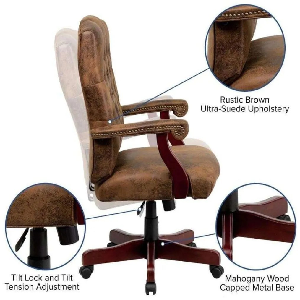 Καρέκλα Γραφείου Executive Rustic Office με Μπράτσα Καφέ