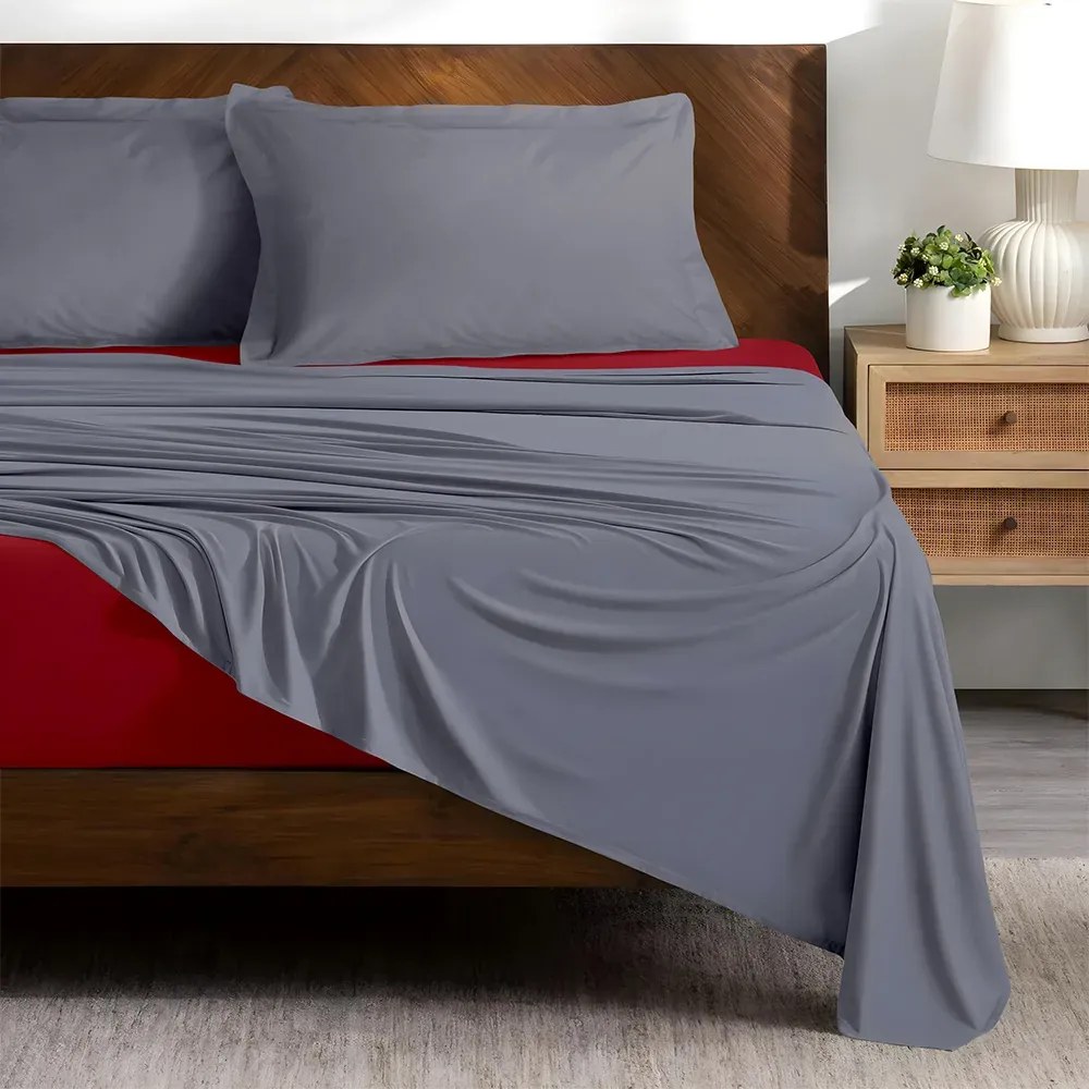 Σεντόνι Υπέρδιπλο Doble Grey-Red - 240x260 - Lino Home