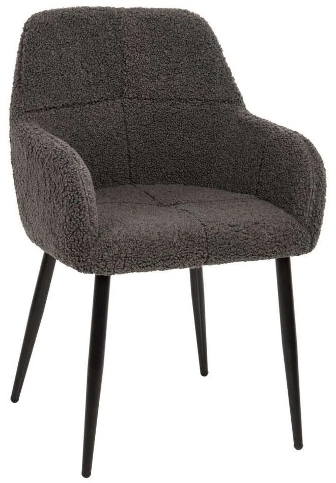 Πολυθρόνα Shelly HM8591.01 57x55x87cm Με Μαύρα Μεταλλικά Πόδια &amp; Ύφασμα Teddy Grey Metal, Fabric