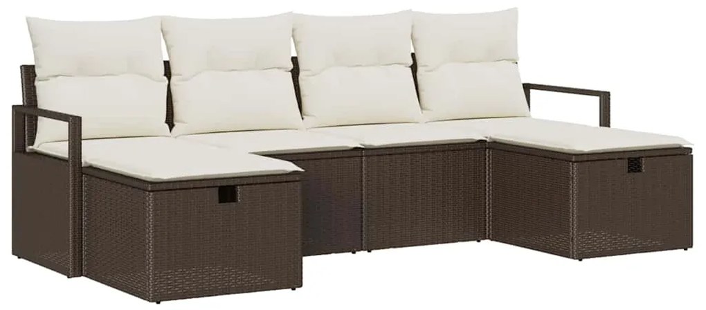 vidaXL Σετ Καναπέ Κήπου με μαξιλάρι 6 pcs Καφέ Πολυ ράταν
