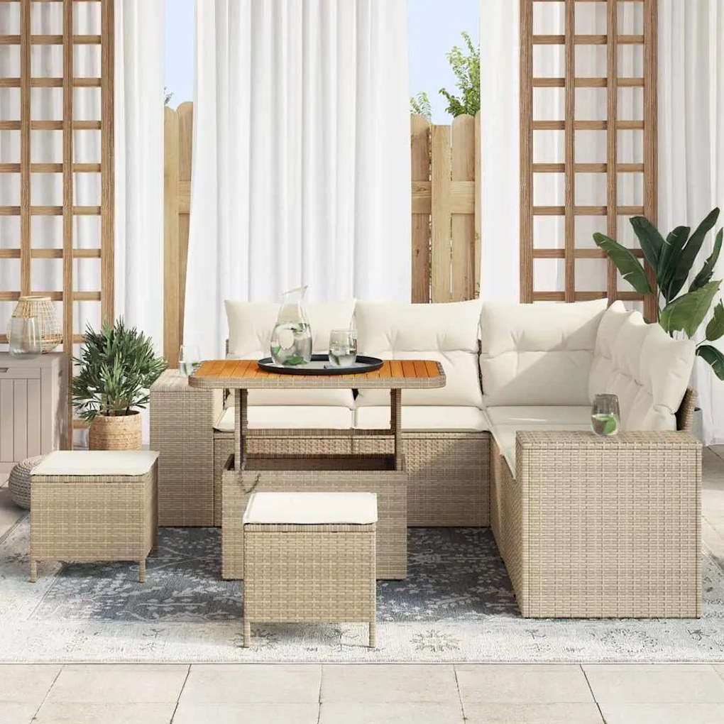 vidaXL Σετ Καναπέ Κήπου 8 pcs Μπεζ συνθετικό ρατάν