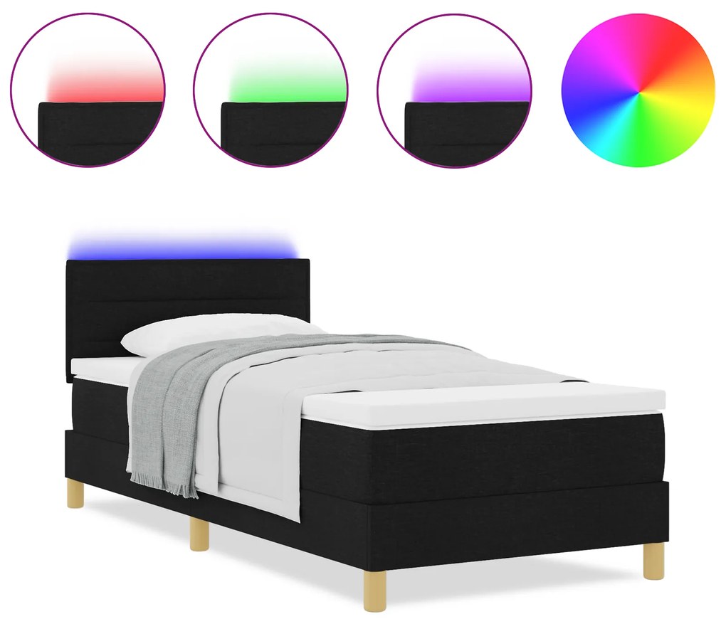 vidaXL Κρεβάτι Με Υποστήριξη Με Στρώμα & LED Μαύρο 90x190 εκ. Ύφασμα