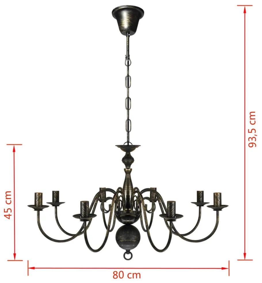 vidaXL Πολυέλαιος Αντικέ Μαύρος Μεταλλικός για 8 x E14 Λαμπτήρες