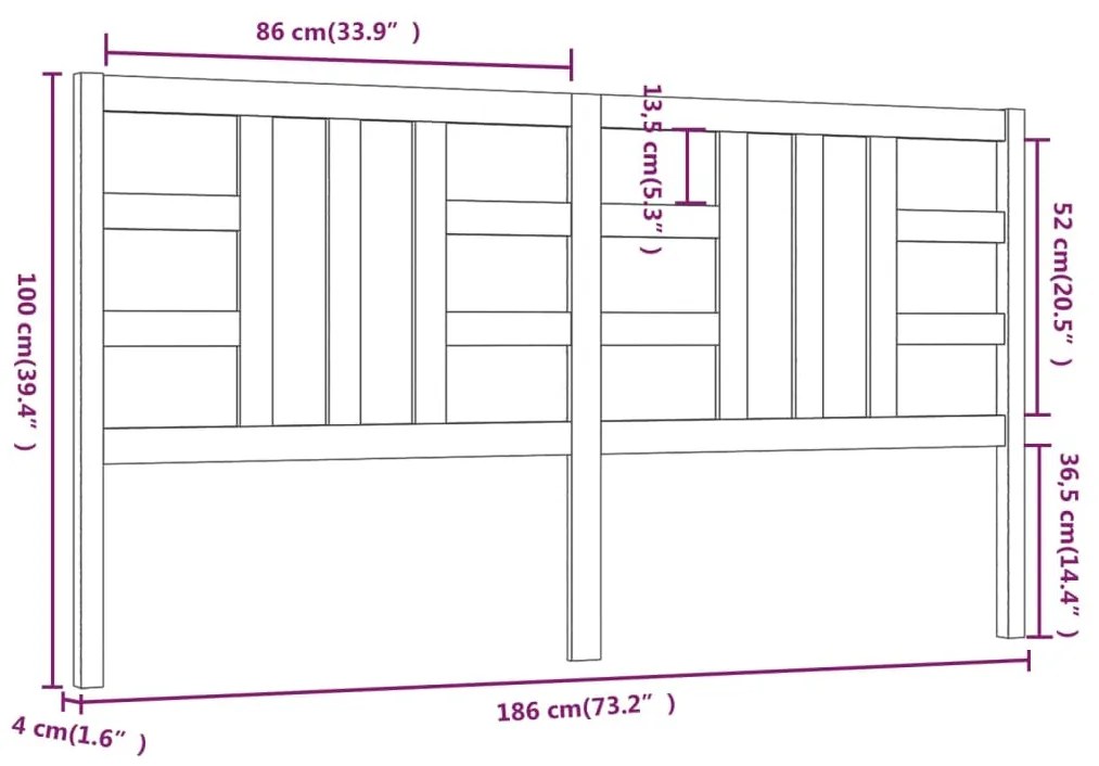 vidaXL Κεφαλάρι Κρεβατιού Μαύρο 186 x 4 x 100 εκ. Μασίφ Ξύλο Πεύκου