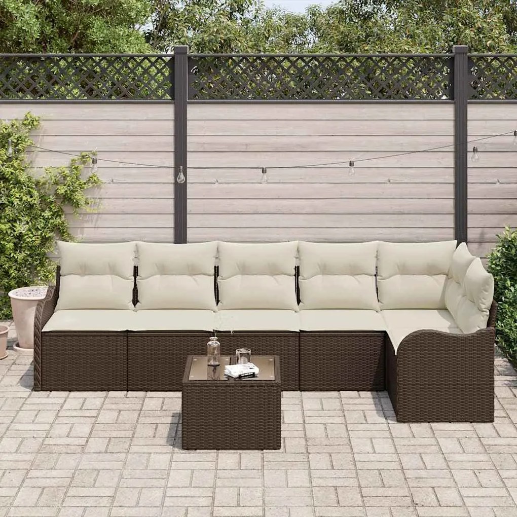 vidaXL Σετ Καναπέ Κήπου με μαξιλάρι 7 pcs Καφέ Πολυ ράταν