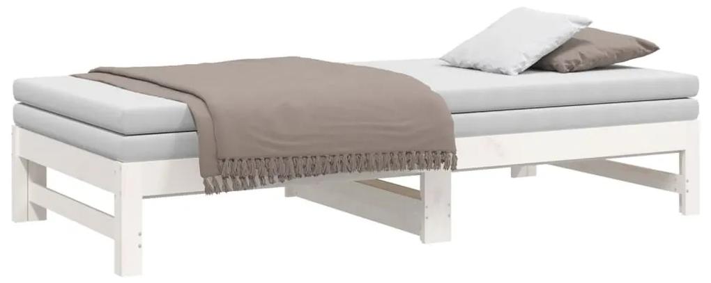 Καναπές Κρεβάτι Συρόμενος Λευκός 2x(75x190) εκ. από Μασίφ Πεύκο - Λευκό