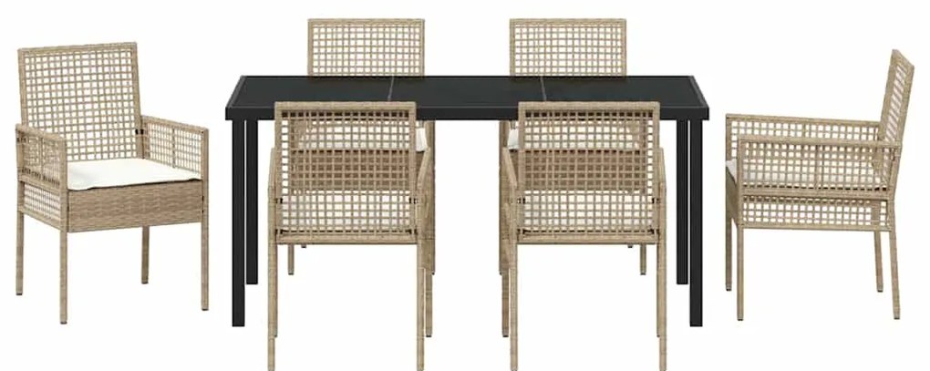 vidaXL Σέτ φαγητού για κήπο με μαξιλάρι 7 pcs Μπεζ συνθετικό ρατάν