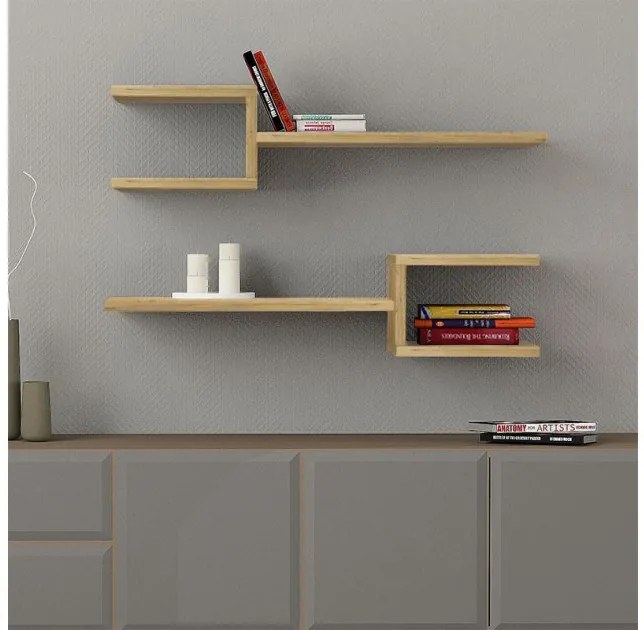 Ραφιέρα τοίχου Fork Megapap 2 τεμαχίων από μελαμίνη sapphire oak 75x19,5x18εκ. GP037-0076,4-GP037-0076,4-Καφέ GP037-0076,4