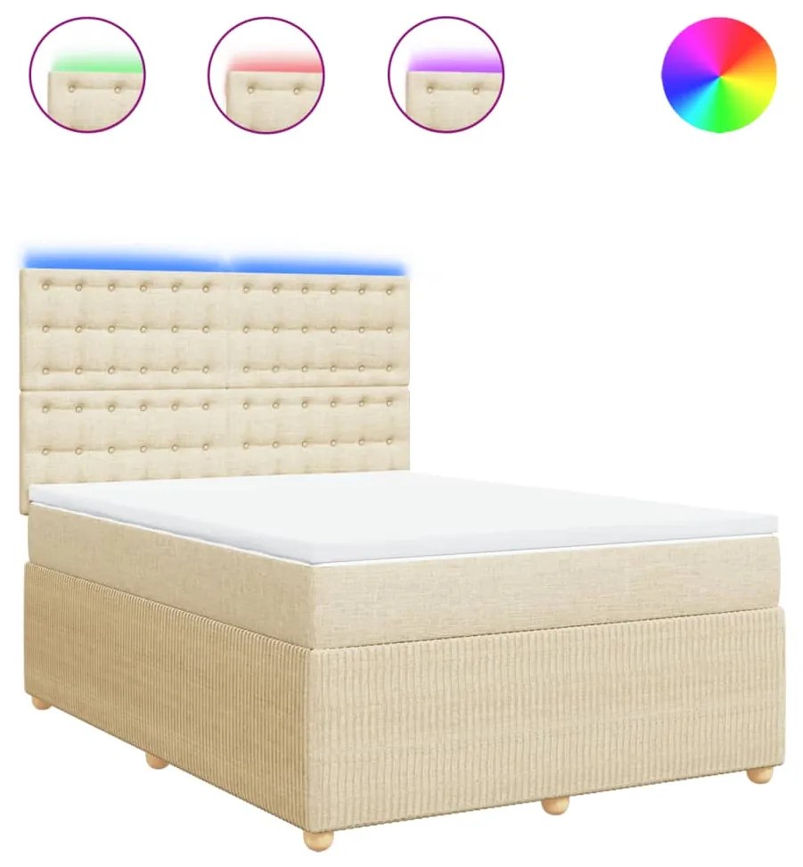 vidaXL Κρεβάτι Boxspring με Στρώμα Κρεμ 140x200 εκ. Υφασμάτινο