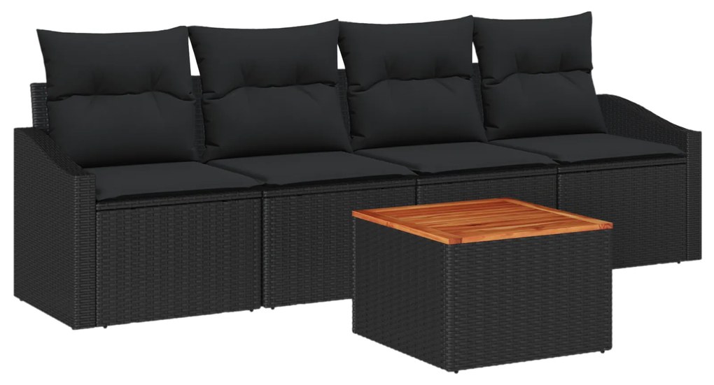 vidaXL Σετ Καναπέ Κήπου 5 pcs Μαύρο 55 x 55 x 37 εκ Ρατάν, Ξύλο