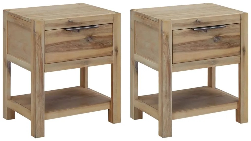 vidaXL Κομοδίνα με Συρτάρια 2 Τεμ. 40x30x48 εκ. από Μασίφ Ξύλο Ακακίας