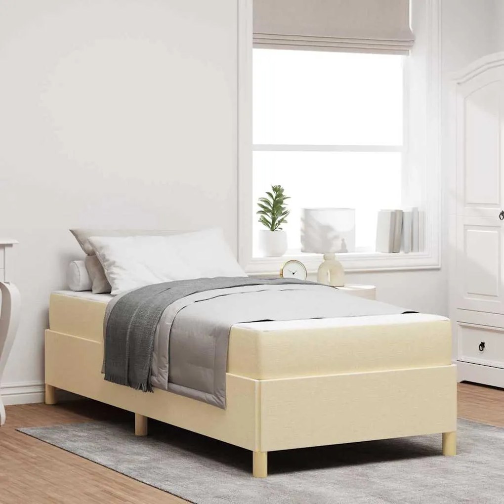 vidaXL Κρεβάτι με ελατήρια Λευκό και Κρέμα 90 x 190 cm ύφασμα