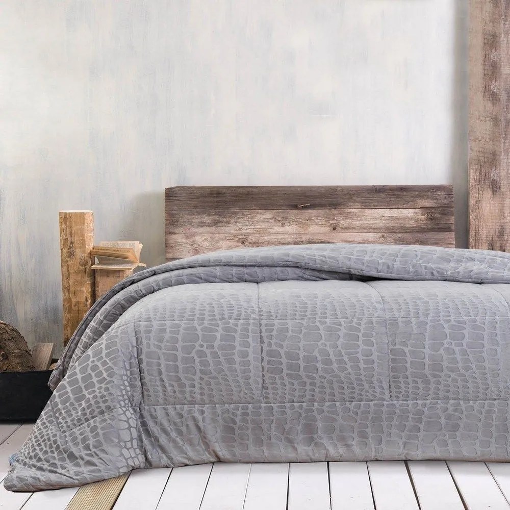 Κουβερτοπάπλωμα Croco Velvet Light Grey Ρυθμός Ημίδιπλο 160x220cm Velvet