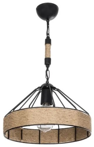 ZION 203-0003 Vintage Κρεμαστό Φωτιστικό Σχοινί Μονόφωτο 1 x E27 IP20 Μαύρο Μέταλλο με Μπεζ Σχοινί-Μ33 x Π33 x Υ29cm Globostar-2 203-0003