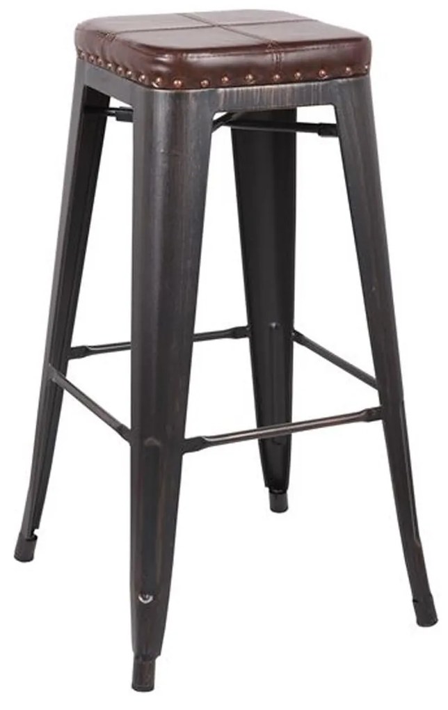 Σκαμπό Bar Relix Ε5190Ρ,10 Μεταλλικό Antique Black/Pu Σκούρο Καφέ 43x43x78cm Metal, Technoderma