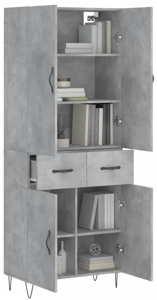 vidaXL Ντουλάπι Γκρι Σκυροδέματος 69,5x34x180 εκ. Επεξεργασμένο Ξύλο