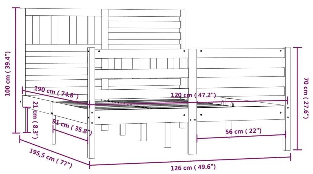 Πλαίσιο Κρεβατιού 120 x 190 εκ. από Μασίφ Ξύλο Small Double - Καφέ