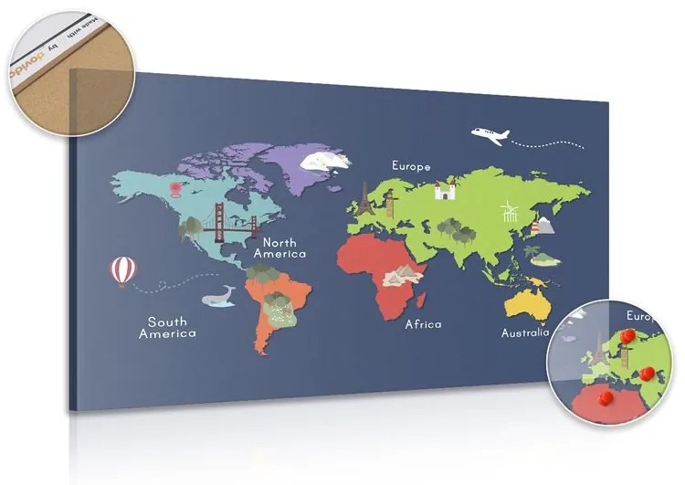 Εικόνα στον παγκόσμιο χάρτη φελλού με ορόσημα - 120x80  smiley
