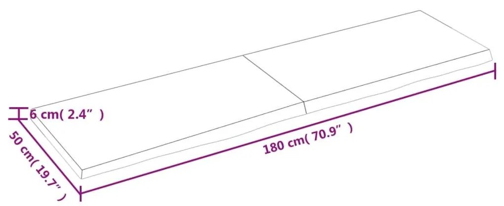 Ράφι Τοίχου Ανοιχτό Καφέ 180x50x(2-6)εκ. Επεξ. Μασίφ Ξύλο Δρυός - Καφέ