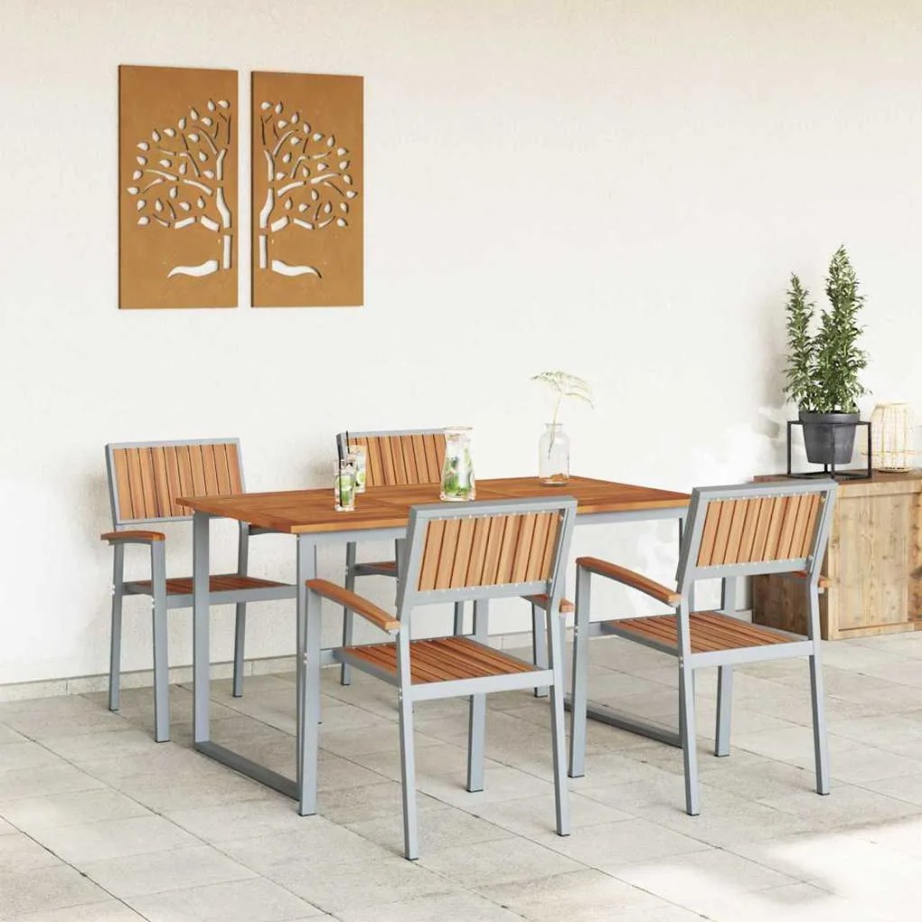 vidaXL Σέτ φαγητού για κήπο 5 pcs Γκρι και καφέ 140 x 80 x 75 cm