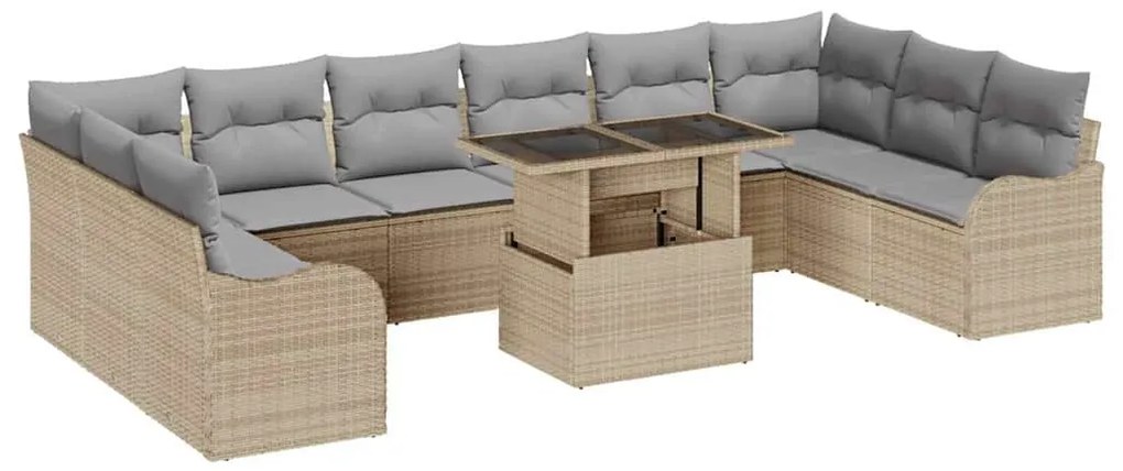 vidaXL Σετ Καναπέ Κήπου με μαξιλάρι 11 pcs Μπεζ Πολυ ράταν