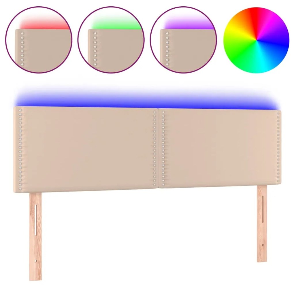 vidaXL Κεφαλάρι Κρεβατιού LED Καπουτσίνο 144x5x78/88 εκ. Συνθετ. Δέρμα