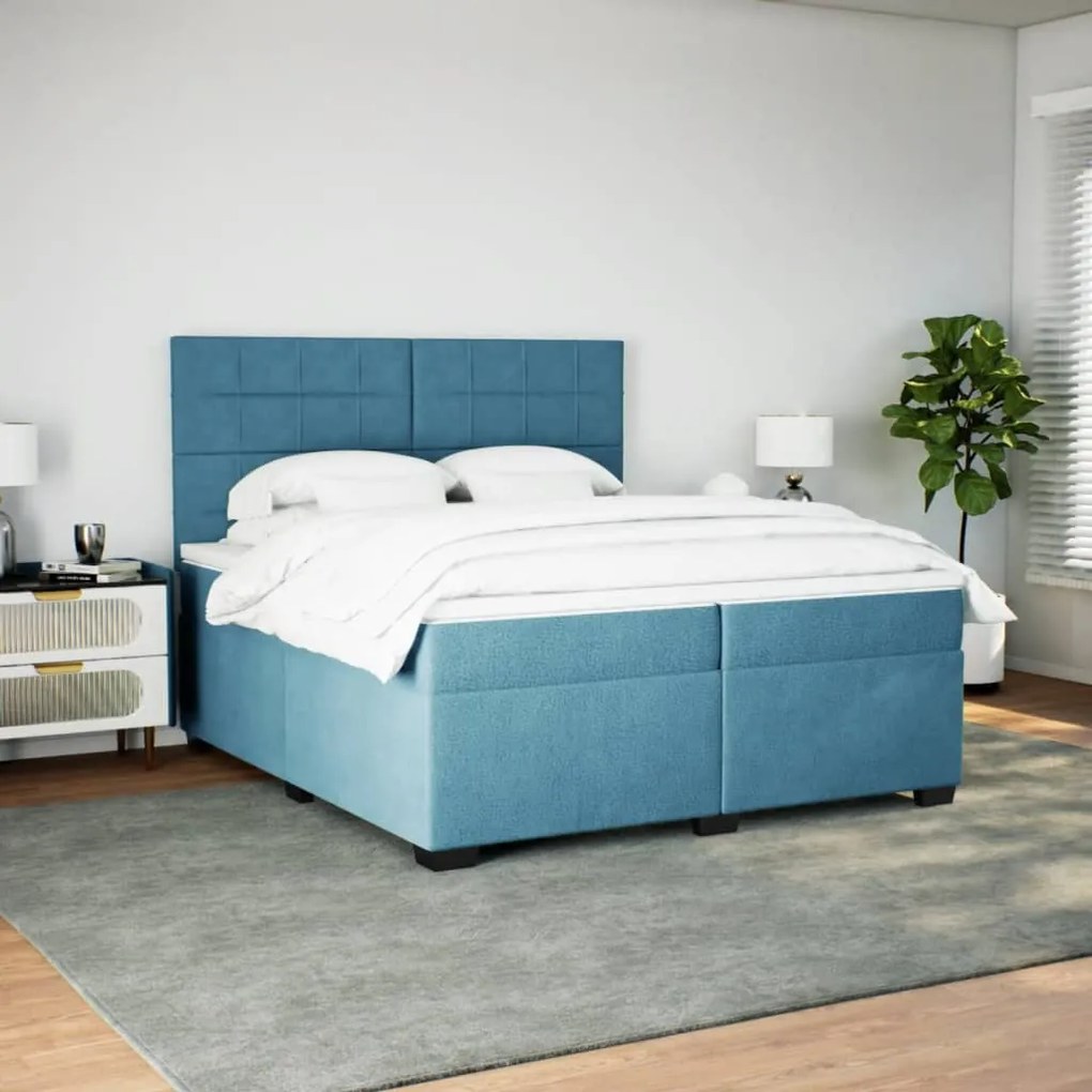 vidaXL Κρεβάτι Boxspring με Στρώμα Μπλε 200x200 εκ. Βελούδινο