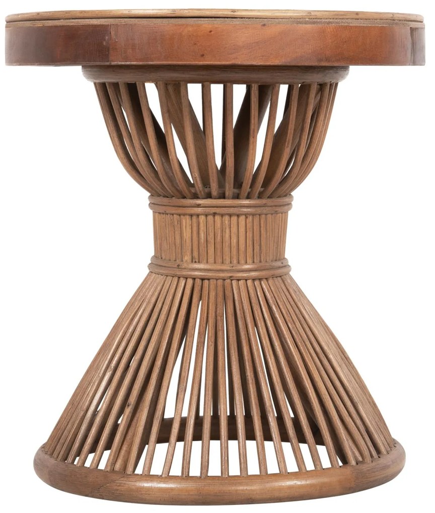 Τραπεζάκι σαλονιού Βοηθητικό CIRCE Φυσικό Rattan σε Καφέ Φ40x45,5Υεκ. 40x40x45.5 εκ.