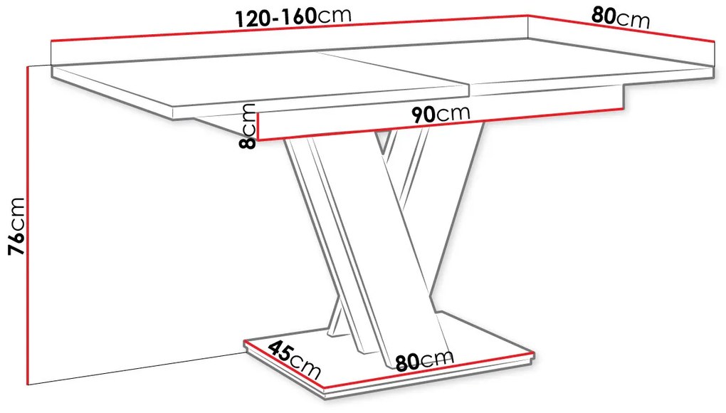 Τραπέζι Goodyear 104, Γυαλιστερό μαύρο, Γυαλιστερό λευκό, 76x80x120cm, 51 kg, Επιμήκυνση, Πλαστικοποιημένη μοριοσανίδα | Epipla1.gr