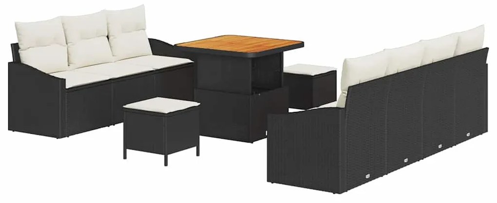 vidaXL Σετ Καναπέ Κήπου με μαξιλάρι 10 pcs Μαύρο Πολυ ράταν