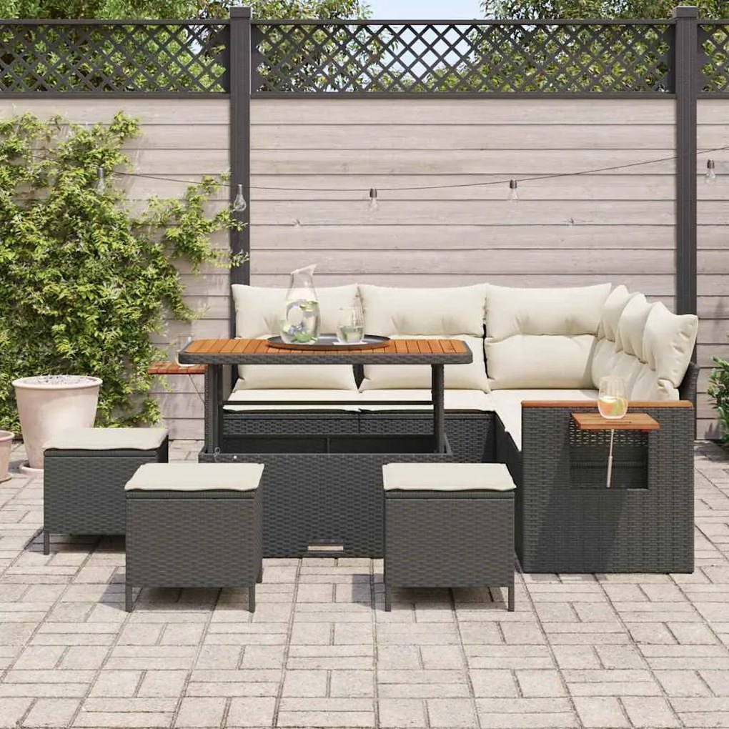 vidaXL Σετ Καναπέ Κήπου 9 pcs Μαύρο και κρεμ 110 x 55 x 71 εκ