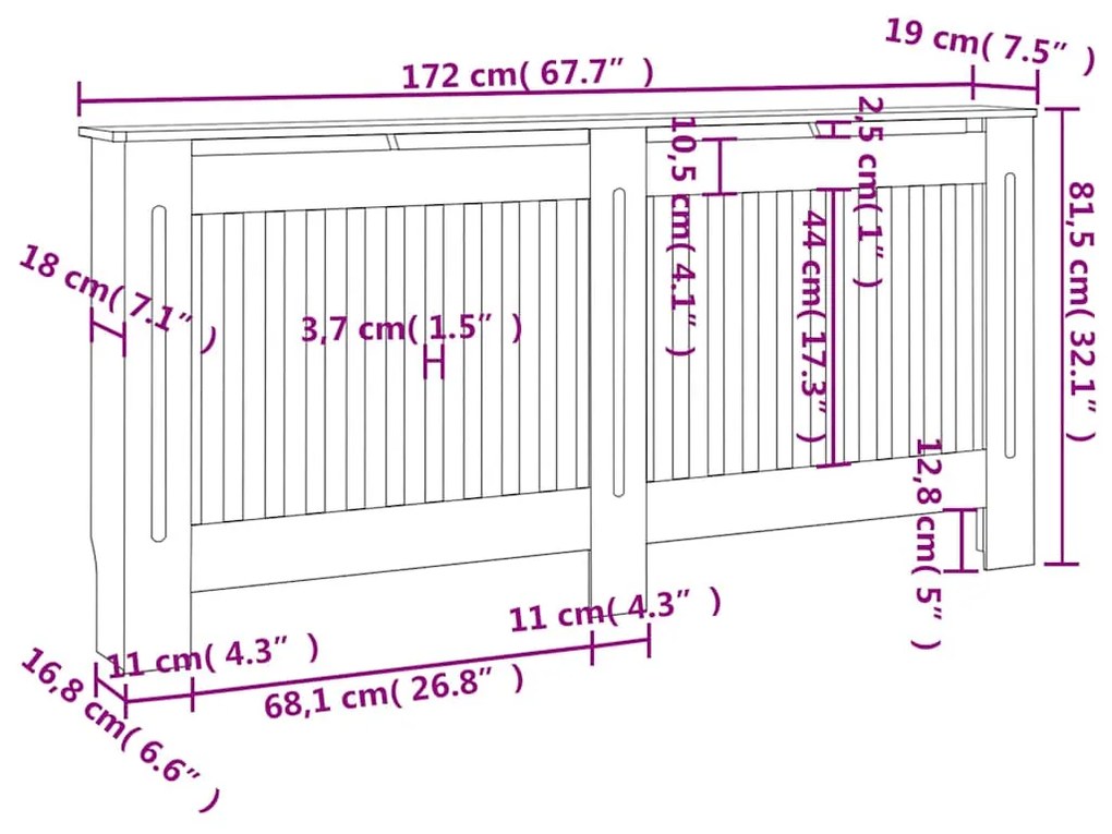 vidaXL Κάλυμμα Καλοριφέρ Λευκό 172 εκ. από MDF
