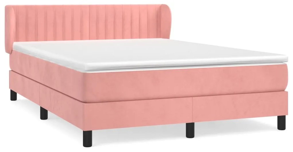 vidaXL Κρεβάτι Boxspring με Στρώμα Ροζ 140x190 εκ. Βελούδινο