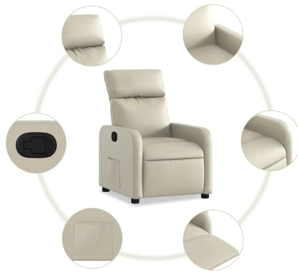 vidaXL Πολυθρόνα Ανακλινόμενη Κρεμ από Συνθετικό Δέρμα