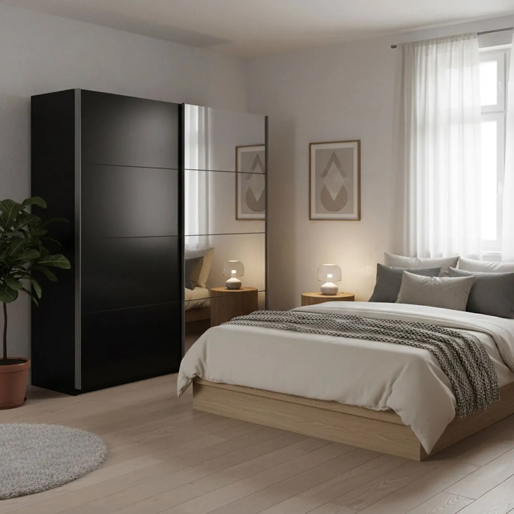 Ντουλάπα συρόμενη Delta II-200 x 61 x 210 εκ.-Μαύρο