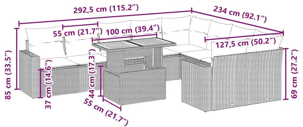 vidaXL Σετ Καναπέ Κήπου 10 τεμ. Μπεζ Συνθετικό Ρατάν με Μαξιλάρια