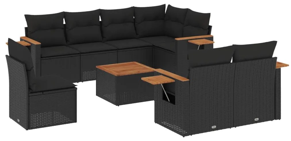 vidaXL Σαλόνι Κήπου Σετ 9 Τεμαχίων Μαύρο από Συνθ. Ρατάν με Μαξιλάρια