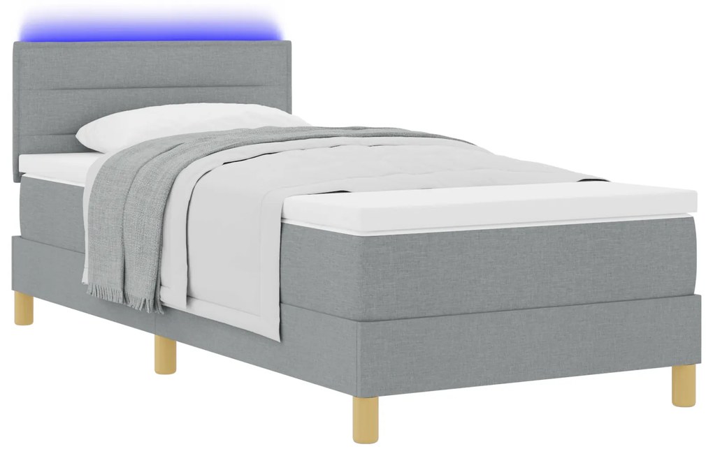 vidaXL Κρεβάτι Σπαστού Τύπου με Στρώμα & LED Ανοιχτό Γκρι 90x200 εκ. Ύφασμα