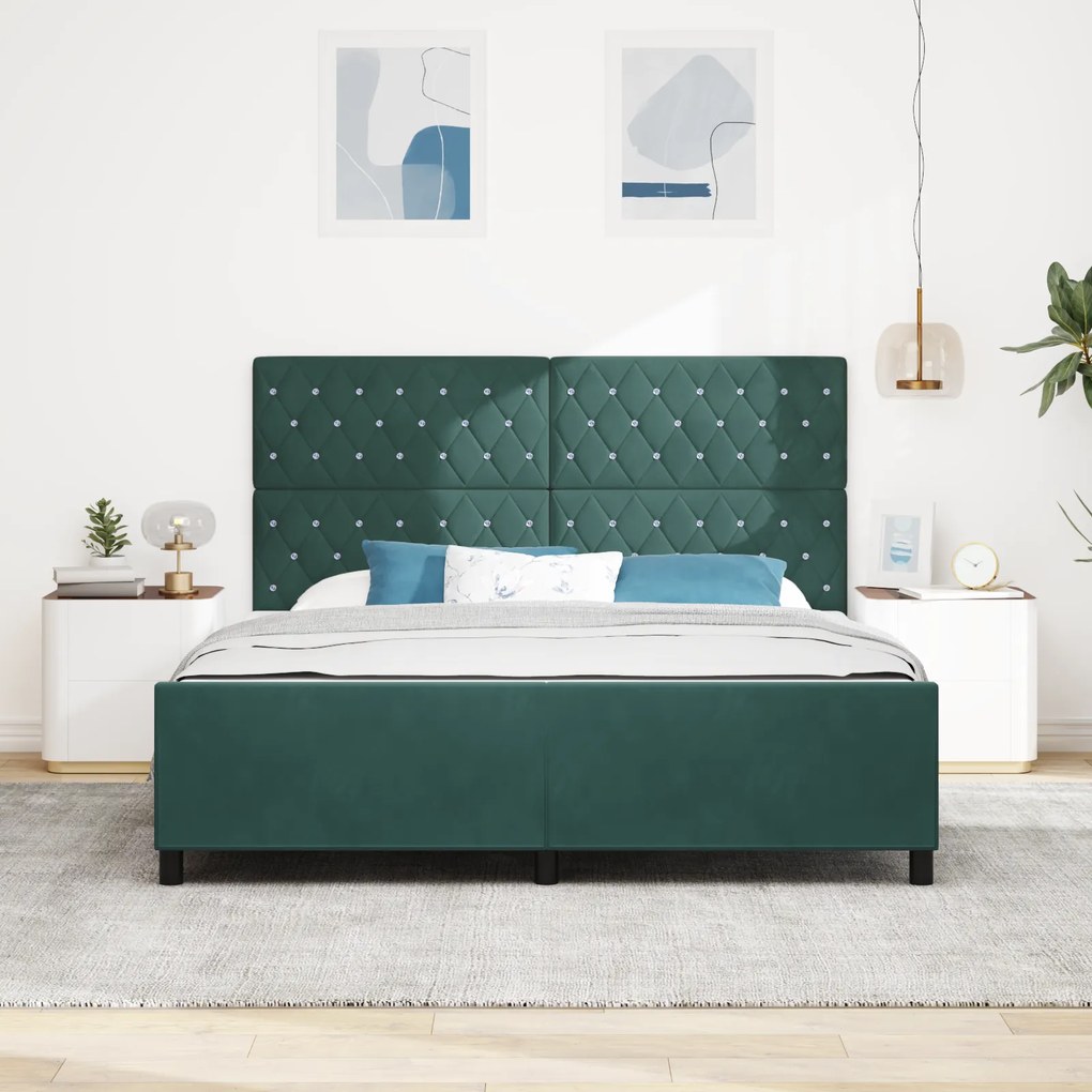 vidaXL Σκελετός Κρεβατιού Σκούρο πράσινο 180 x 200 cm Βελούδο