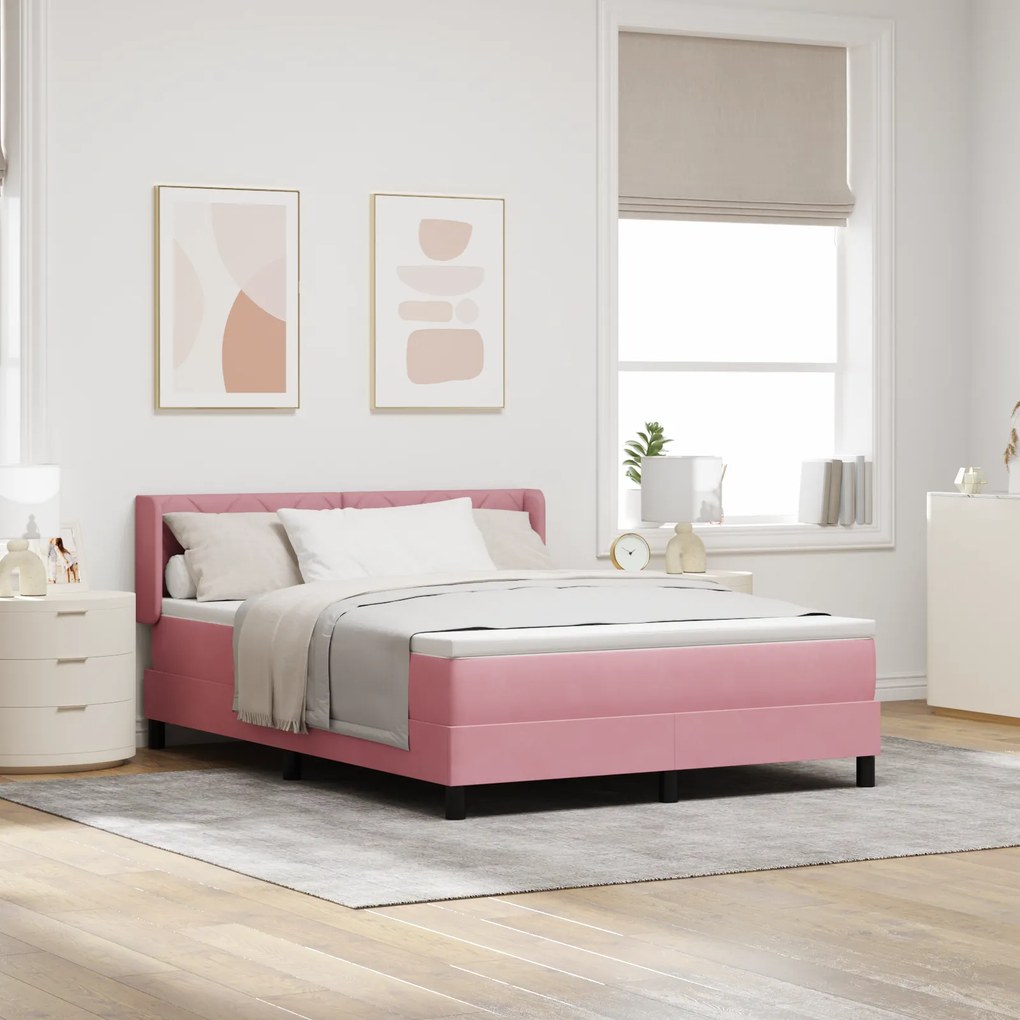 vidaXL κρεβάτι Box Spring με στρώμα  Ροζ 160x200 εκ. βελούδο