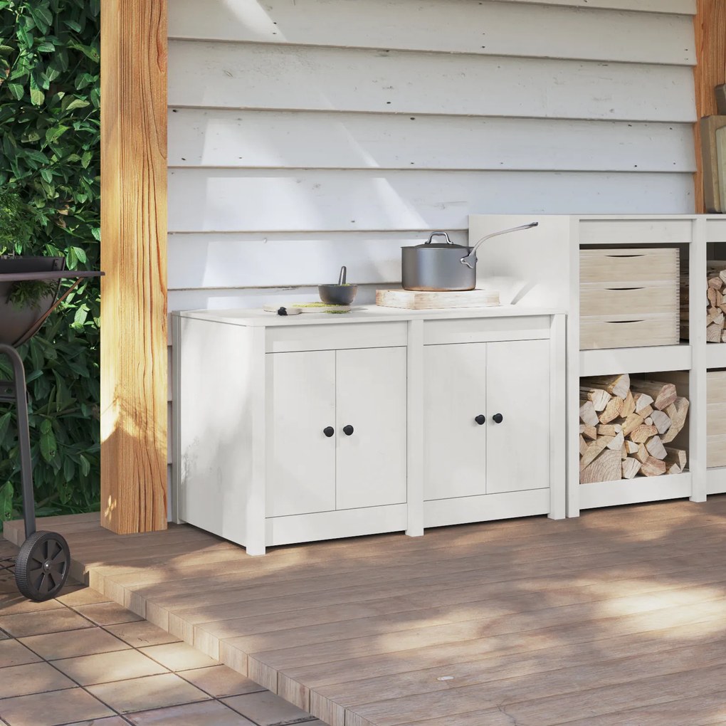 vidaXL Ντουλάπα Κουζίνας Λευκό 106 x 55 x 64 cm Μασίφ ξύλο πεύκου