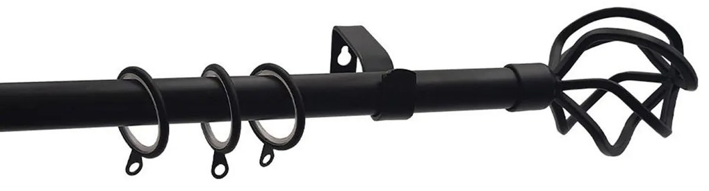 Κουρτινόξυλο Φ19mm Μονό Επεκτεινόμενο 120-210cm Με Άκρα Grace Black Mat 790124