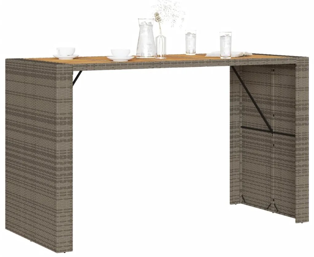 Τραπέζι Μπαρ Κήπου Επιφ. Ακακίας Γκρι 185x80x110εκ. Συνθ. Ρατάν 368701