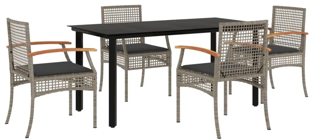 vidaXL Σετ Τραπεζαρίας Κήπου 5 τεμ. Γκρι Συνθ. Ρατάν με Μαξιλάρια